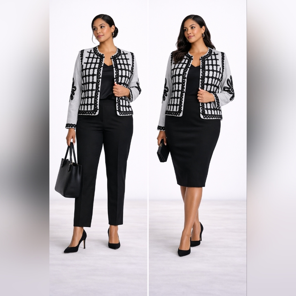 NIC+ZOE S outache Knit Jacket 1X NWT | Grey Black Designer Statement Cardigan
